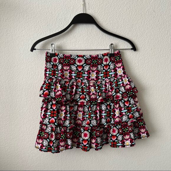 Hanna Andersson tiered skirt black pink red mixed bold floral print - Picture 3 of 6